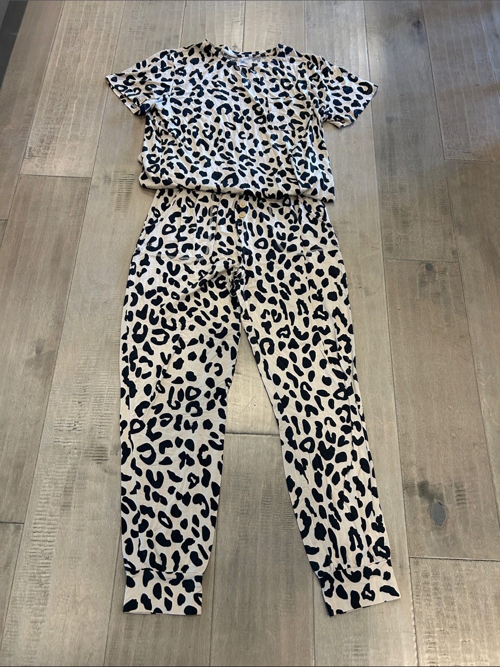 Lates by Kate Leopard Print Women’s Pajama Set - Black on Cream